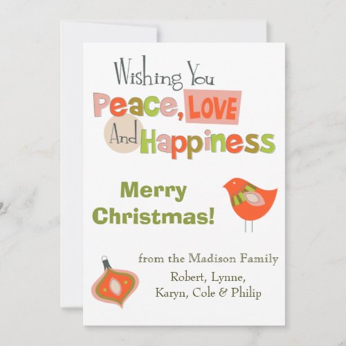 Retro Peace Love Photo Template Christmas Card