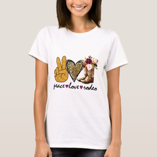 Retro Peace Love Rodeo Cowboy Boots Western Countr T_Shirt
