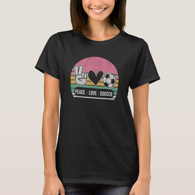 Retro Peace Love Soccer Cute Print Women Teen Girl T-Shirt (Front)
