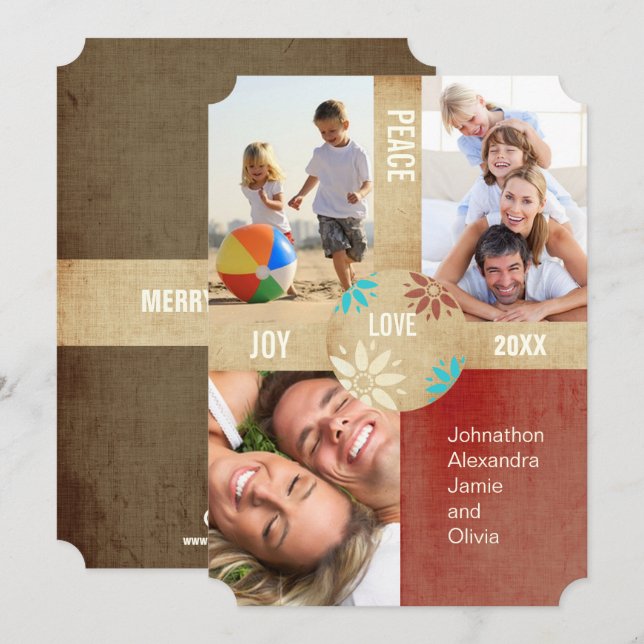 Retro Peace on Earth Family Photo  Holiday Card (Front/Back)