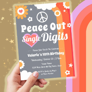 Retro Peace Out 10th Birthday  Invitation