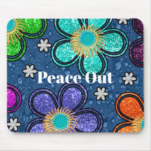 Retro Peace Out Hippie Style Flower Power Pattern Mouse Pad