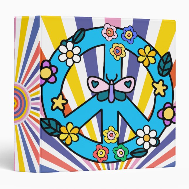 Retro Peace Sign 3 Ring Binder (Front/Spine)
