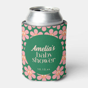 Retro Peace Sign Flower Green Pink Baby Shower  Can Cooler