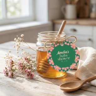 Retro Peace Sign Flower Green Pink Baby Shower  Favor Tags