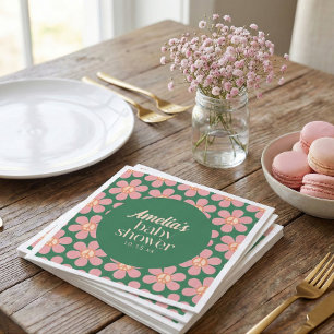 Retro Peace Sign Flower Green Pink Baby Shower Napkins