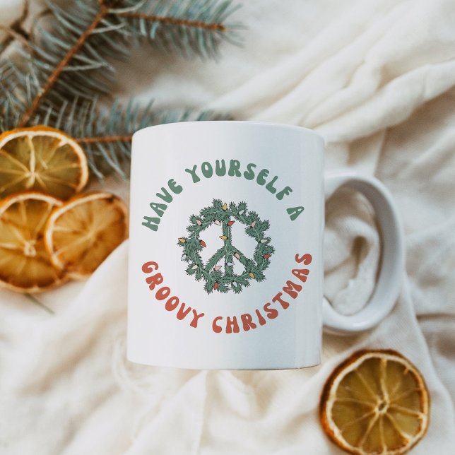 Retro Peace Sign Have Yourself A Groovy Christmas Coffee Mug (Creator Uploaded)