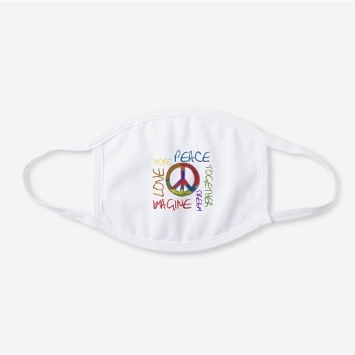 Retro Peace Sign Imagine Dream Love White Cotton Face Mask