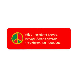 Retro Peace Sign in Bright Return Address Labels