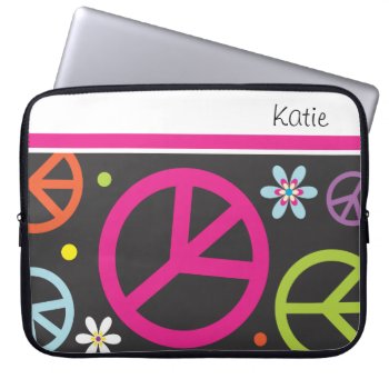 Retro Peace Sign  |   Laptop Sleeves by OrangeOstrichDesigns at Zazzle