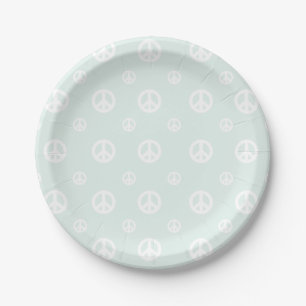 Retro peace sign Light Blue birthday Paper Plates