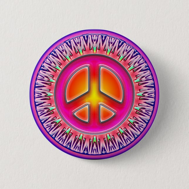 RETRO PEACE SIGN ORNAMENT PINBACK BUTTON (Front)