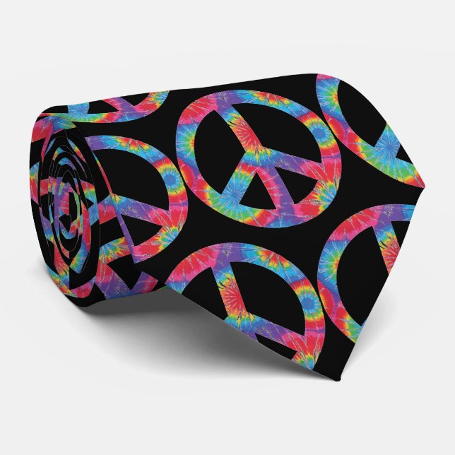 Retro Peace Sign - Rainbow Hippy Hippie Design Neck Tie (Rolled)