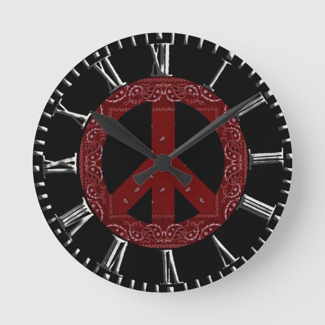 Retro Peace Sign Round Clock (Front)