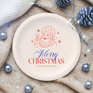 Retro Peace Sign Santa Merry Christmas Paper Plates