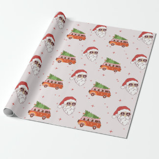 retro peace sign Santa wrapping paper