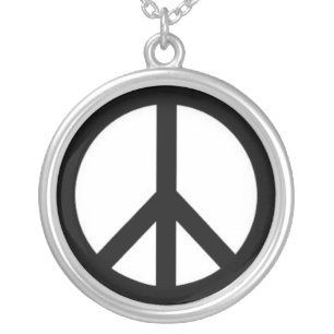 Retro Peace Sign Silver Plated Necklace