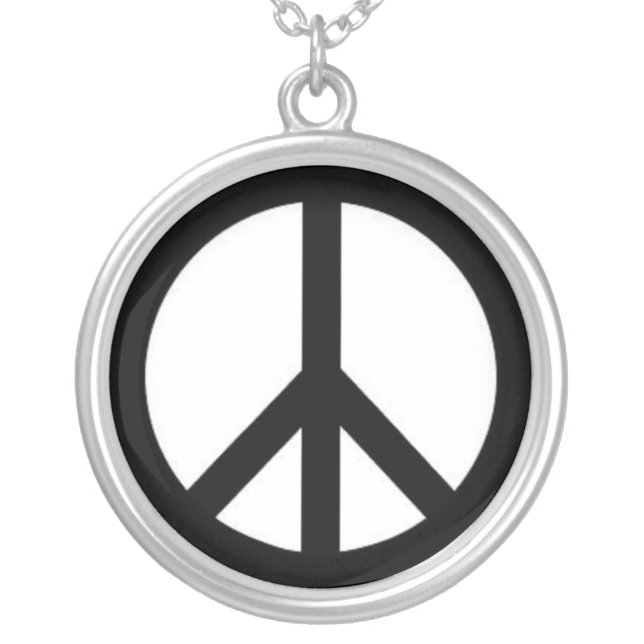 Retro Peace Sign Silver Plated Necklace (Front)