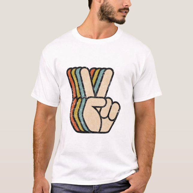 Retro Peace Sign V Fingers T-Shirt (Front)