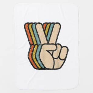 Retro Peace Sign V Fingers Vintage 60s 70s 80s Coo Baby Blanket