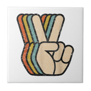 Retro Peace Sign V Fingers Vintage 60s 70s 80s Coo Ceramic Tile