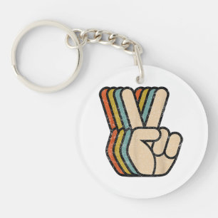 Retro Peace Sign V Fingers Vintage 60s 70s 80s Coo Keychain