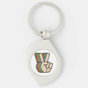 Retro Peace Sign V Fingers Vintage 60s 70s 80s Coo Keychain