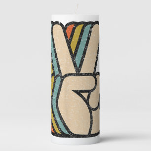 Retro Peace Sign V Fingers Vintage 60s 70s 80s Coo Pillar Candle