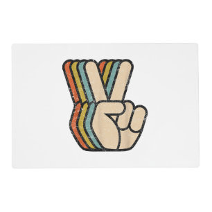 Retro Peace Sign V Fingers Vintage 60s 70s 80s Coo Placemat