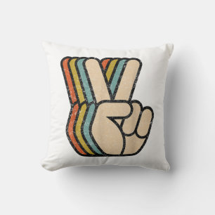 Retro Peace Sign V Fingers Vintage 60s 70s 80s Coo Throw Pillow