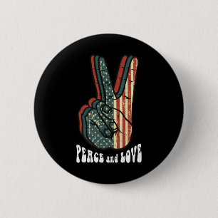 Retro Peace Sign Vintage 60's 70's Hippie Gift Button