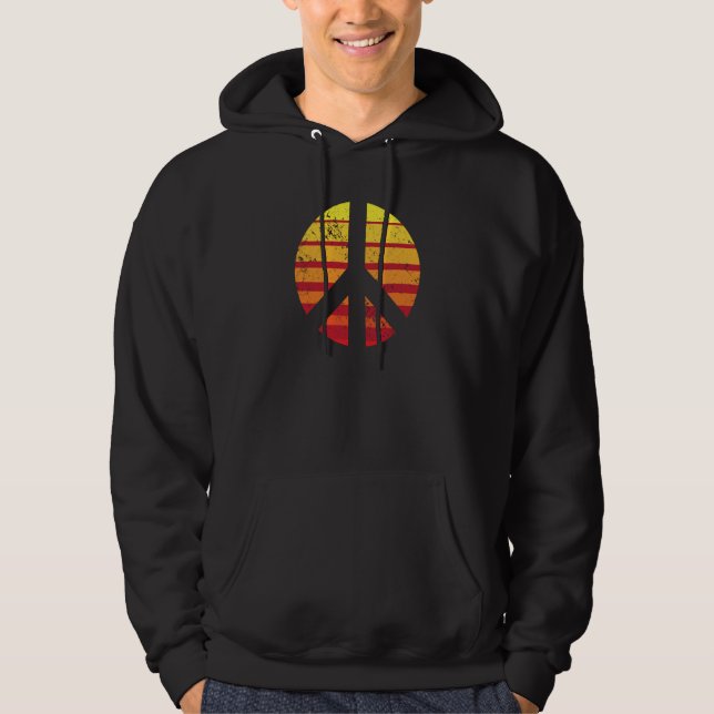 Retro Peace Sign Vintage Distressed Sunset Style Hoodie (Front)