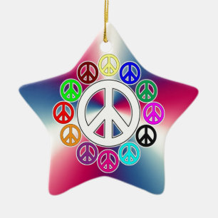 retro peace signs ceramic ornament