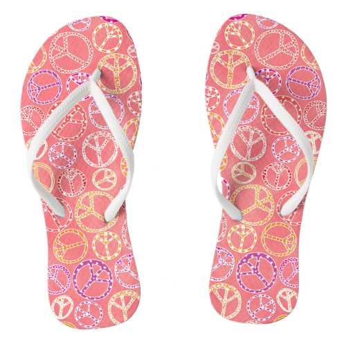 Retro Peace Signs Pattern on Pink Flip Flops