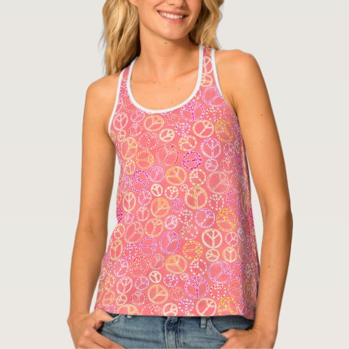 Retro Peace Signs Pattern on Pink Tank Top