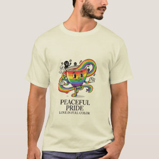 Retro Peaceful Pride Rainbow Coffee Cup T-Shirt