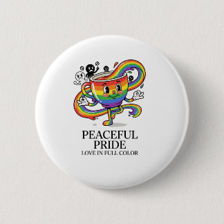 Retro Peaceful Pride Rainbow Coffee Cup T-Shirt Button
