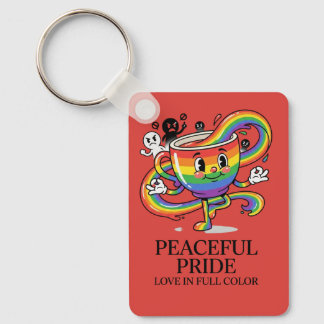 Retro Peaceful Pride Rainbow Coffee Cup T-Shirt Keychain