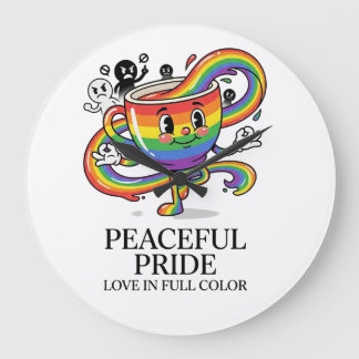 Retro Peaceful Pride Rainbow Coffee Cup T-Shirt Large Clock