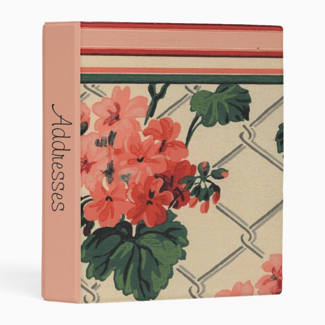 Retro Peach and Green Floral With Striped Border Mini Binder (Front/Spine)