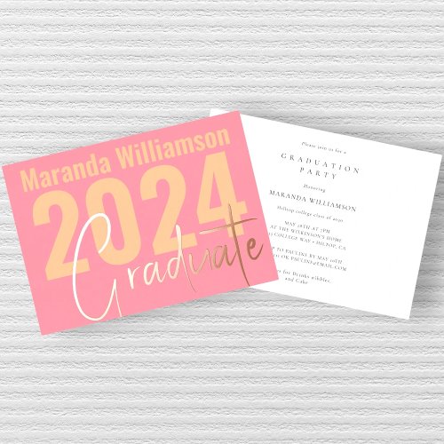 Retro peach and pink graduation Foil Invitation