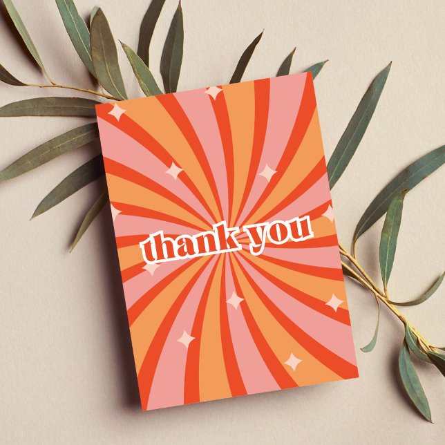 Retro peach and pink swirl  thank you card (Creator Uploaded)