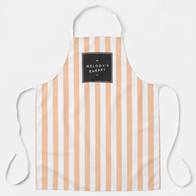 Retro Peach and White Stripes Apron (Front)