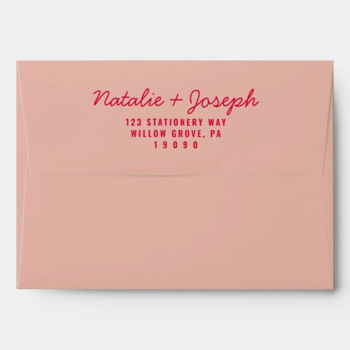 Retro Peach Bright Fun Calligraphy Wedding Envelope