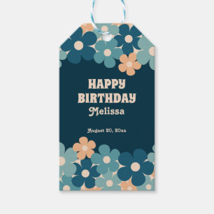 Retro Peach Dark Green Boho Flower 40th Birthday Gift Tags