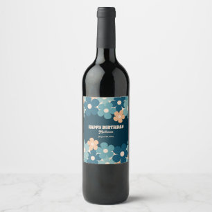Retro Peach Dark Green Boho Flower 40th Birthday  Wine Label