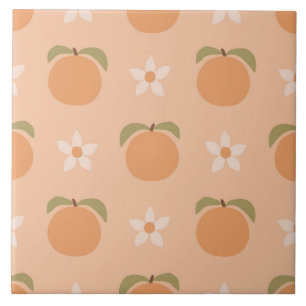 Retro Peach Floral Cute Southern Ceramic Tile