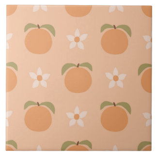 Retro Peach Floral Cute Southern Ceramic Tile