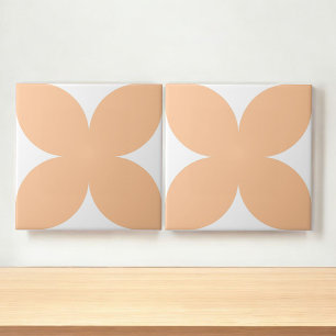 Retro Peach Floral Petal Mid Century Modern Design Ceramic Tile