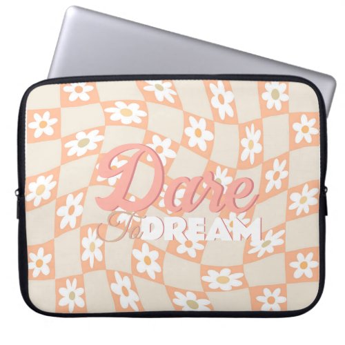  Retro Peach Fuzz Checkered Daisy Laptop Sleeve